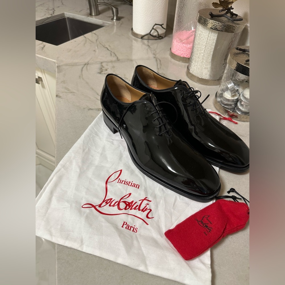 Christian Louboutin Black Oxford Shoes Patent Leather Men Size 45 NEW